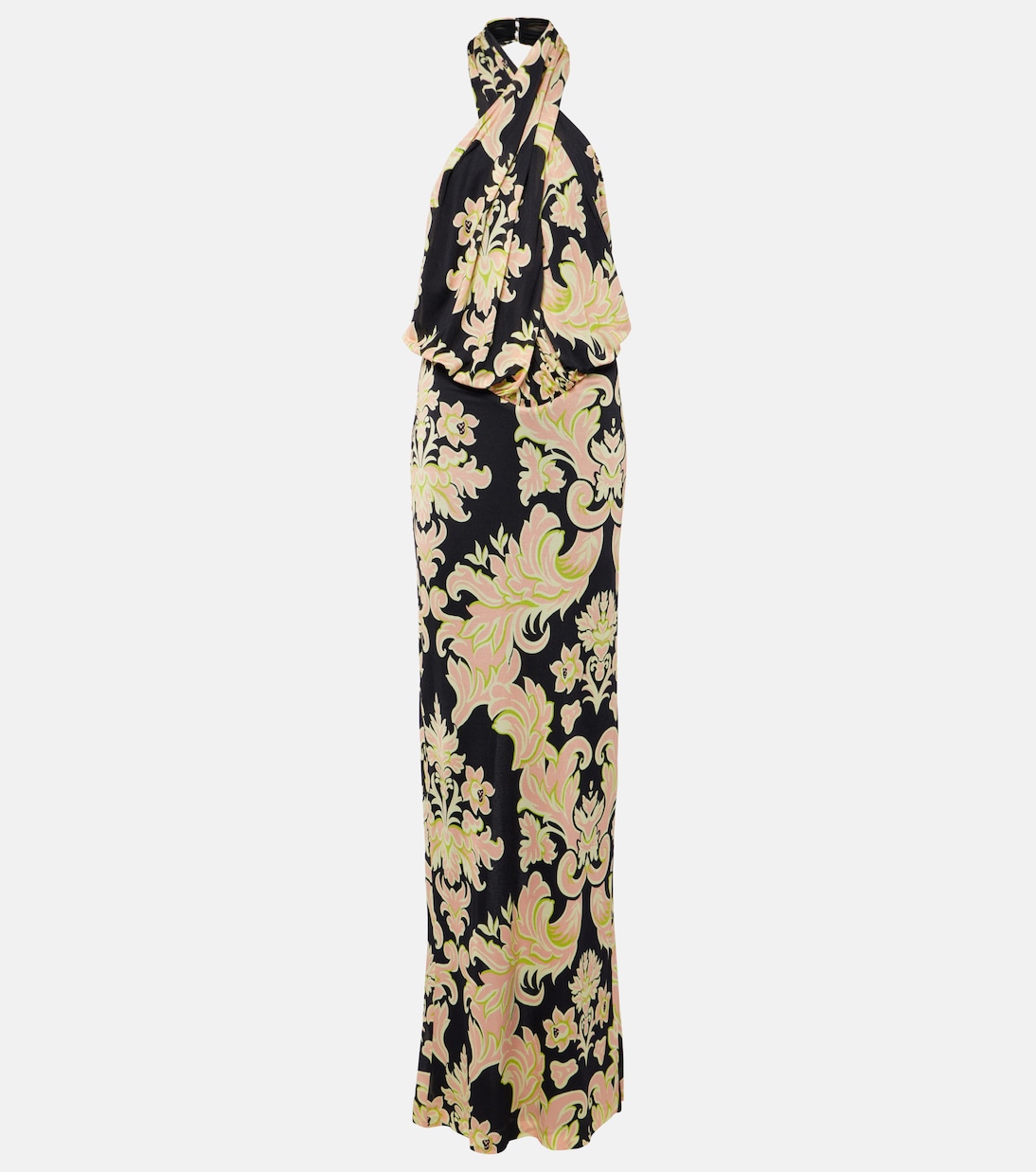 

Платье макси с принтом и вырезом халтерне Etro, Print On Black Base