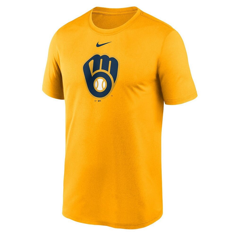 Мужская футболка с большим логотипом Nike Gold Milwaukee Brewers Legend Fuse Performance, цвет Brw Yellow — фото 3