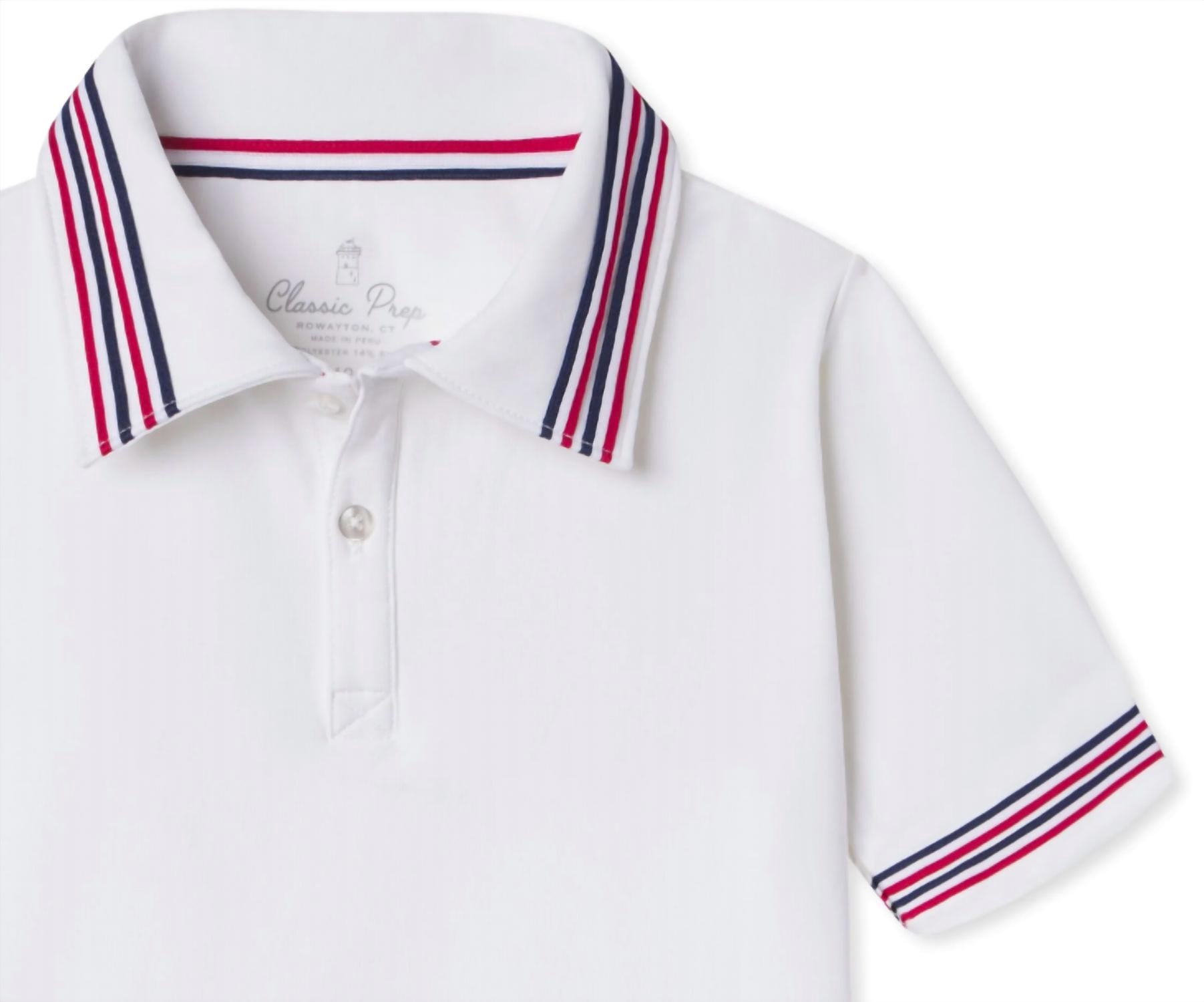 Classic Prep Детская теннисная поло-рубашка Terence Tennis Performance Americana Polo ярко-белого цвета — фото 2