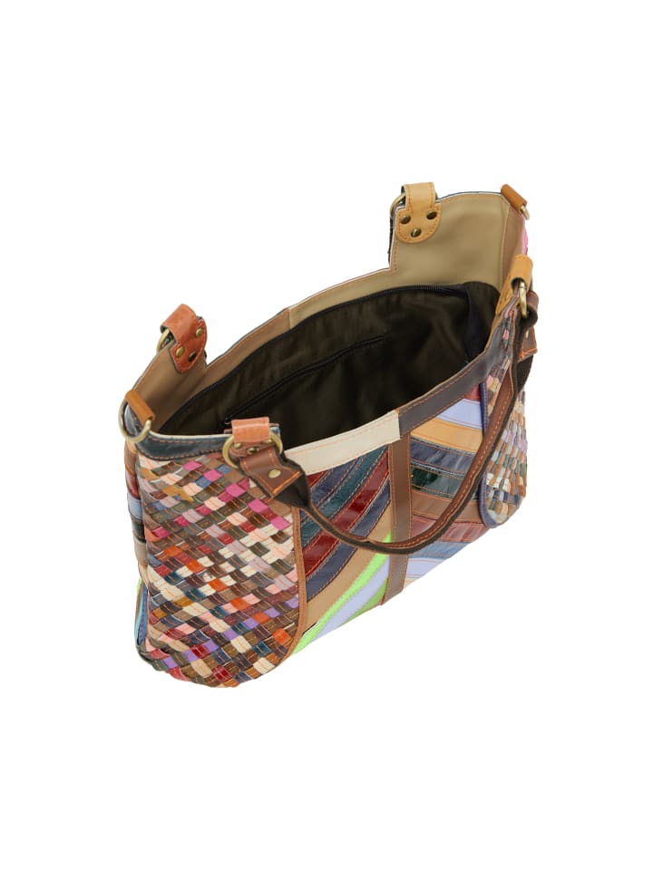 

Женская сумка-тоут коричневого цвета с разноцветными вставками IZIA