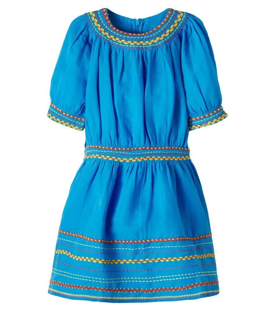 Платье из вышитого льна и хлопка Stella McCartney Kids, синий