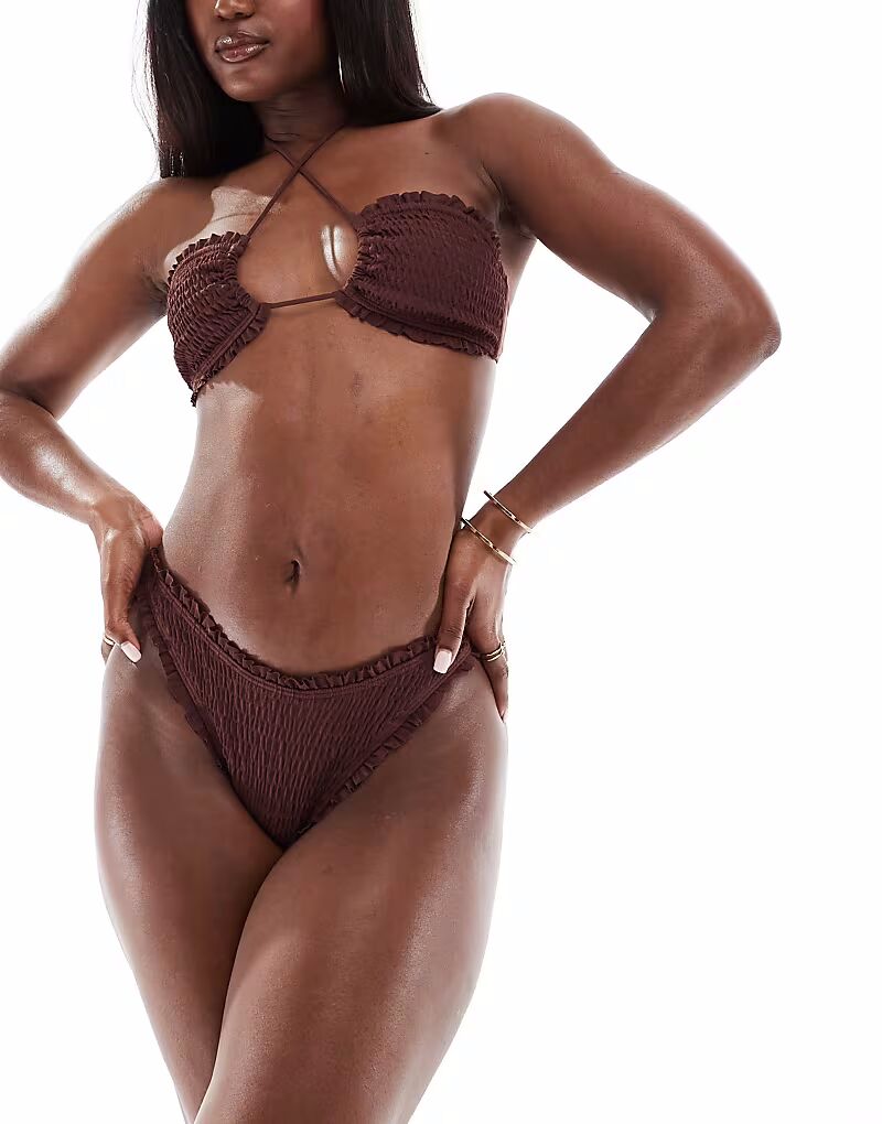 

Плавки бикини с высоким вырезом и оборками, коричневого цвета South Beach