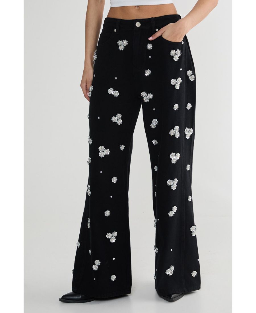 

Джинсы с аппликацией из цветка, ограниченная серия Nasty Gal, Washed black