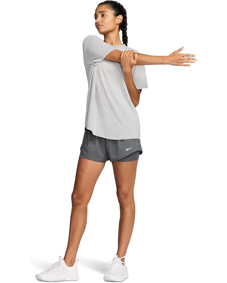 Топ Nike One Relaxed Dri-FIT Short-Sleeve Top, Smoke Grey/Heather — фото 4