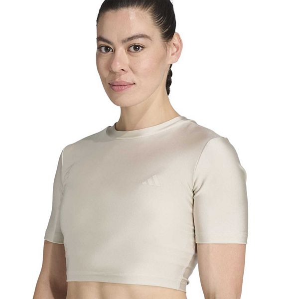 Женская футболка shine crop tee для тренировок Adidas, Wonder Alumina — фото 4