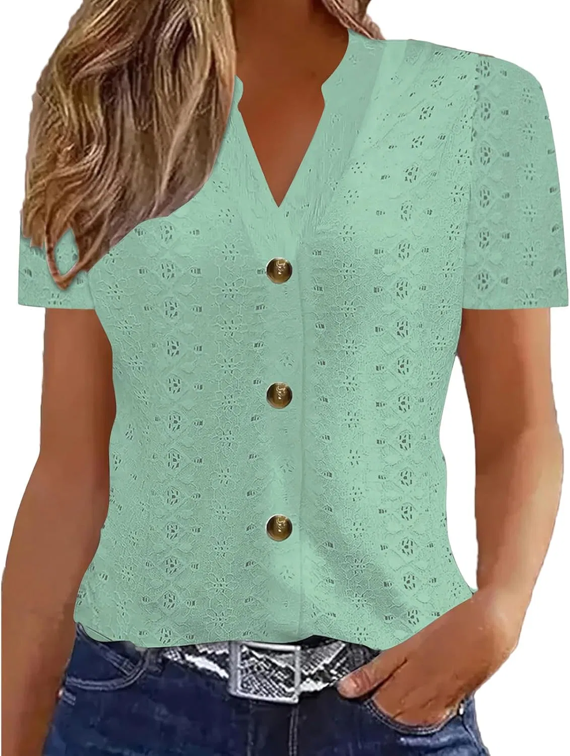 Футболка женская с вышивкой ажурной, Green