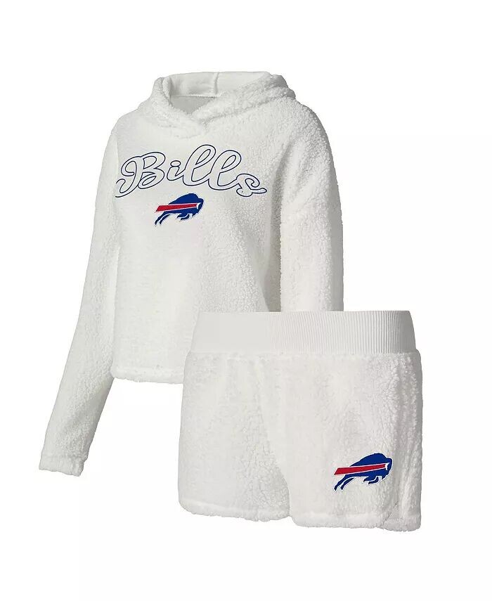 

Женский белый пушистый свитер Buffalo Bills, толстовка, шорты, комплект для сна Concepts Sport