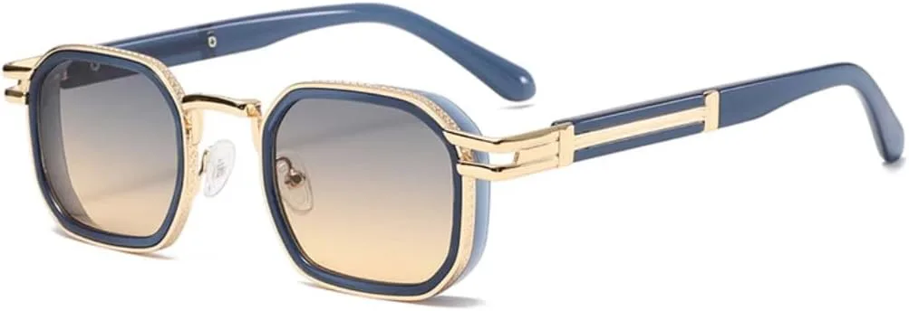 

Ретро квадратные металлические женские солнцезащитные очки класса люкс для градиентных оттенков UV400, модные мужские панк-очки generic, Golden Blue Grey Tea