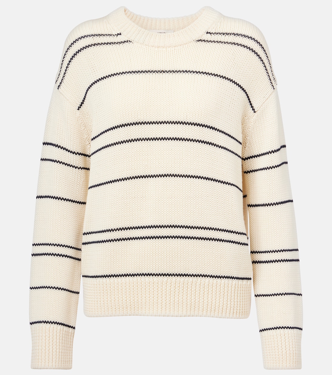 

Полосатый свитер из смесовой шерсти Vince, Oat Shell / Navy
