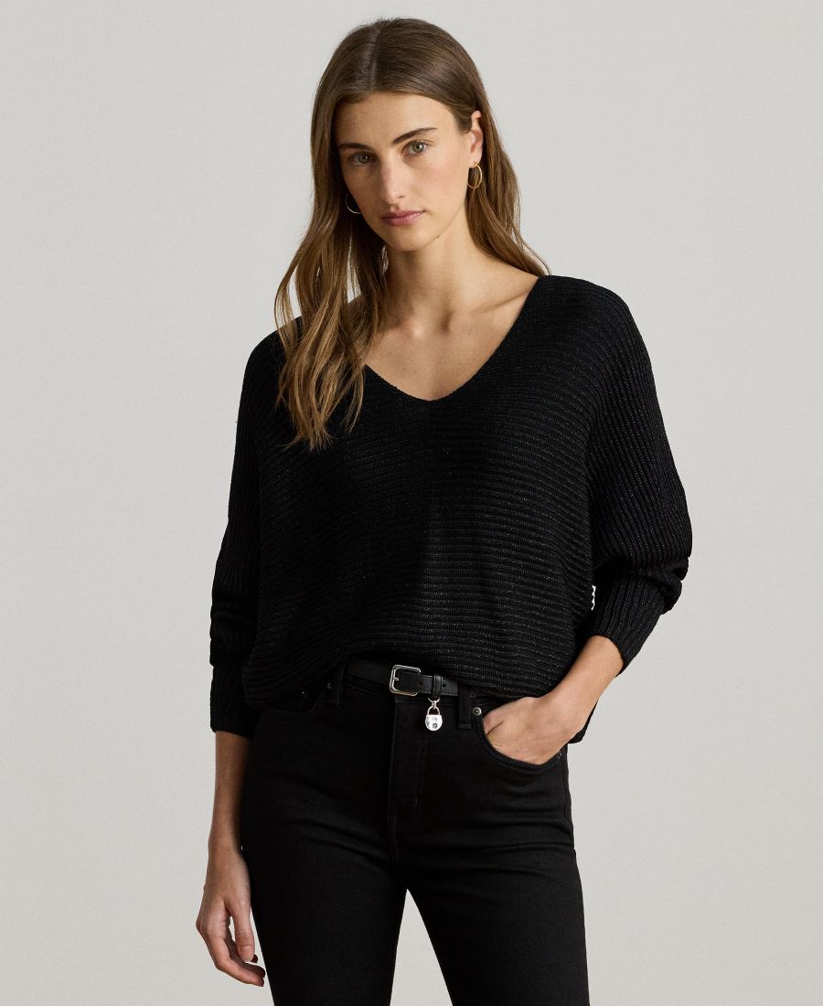 

Женский свитер с V-образным вырезом, размеры P/XS-XXL Lauren Ralph Lauren, Black Metallic