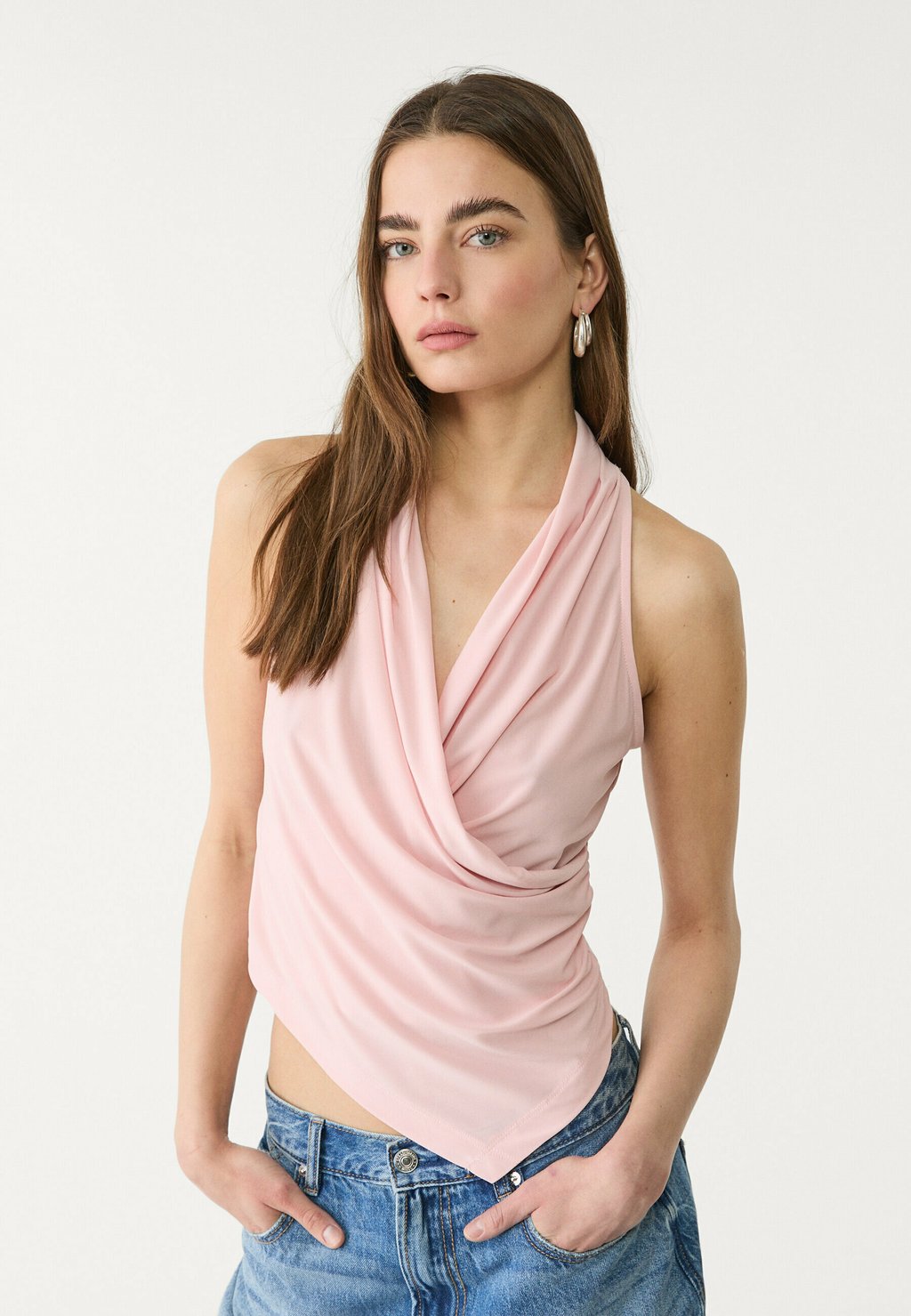 

Топ DRAPED CROSSOVER Stradivarius, светло-розовый