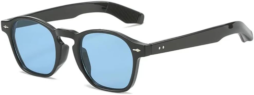 

Модные маленькие солнцезащитные очки неправильной квадратной формы для женщин, ретро-очки с круглыми линзами и прозрачными линзами цвета океана, солнцезащитные очки UV400 для мужчин, с заклепками, класса люкс UATXTAU, Black Blue