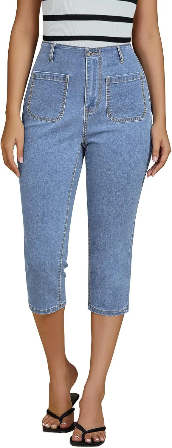 

Женские капри джинсы luvamia, высокие, с накладными карманами