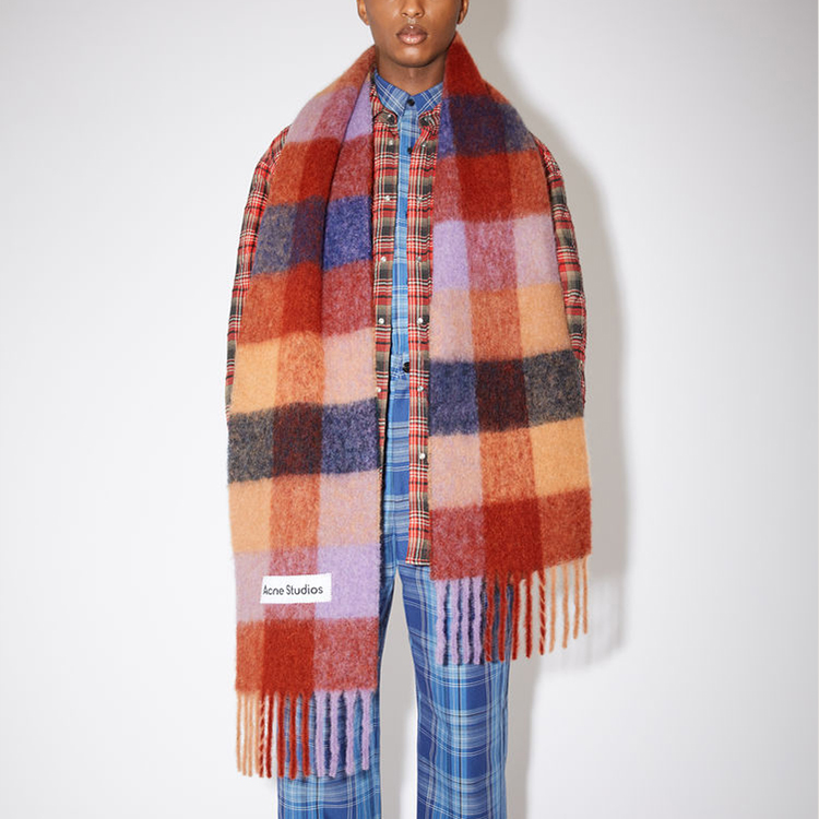 Acne Studios Вязаный шарф унисекс коричневый/сиреневый/морской синий, Brown/Lilac/Marine Blue — фото 3