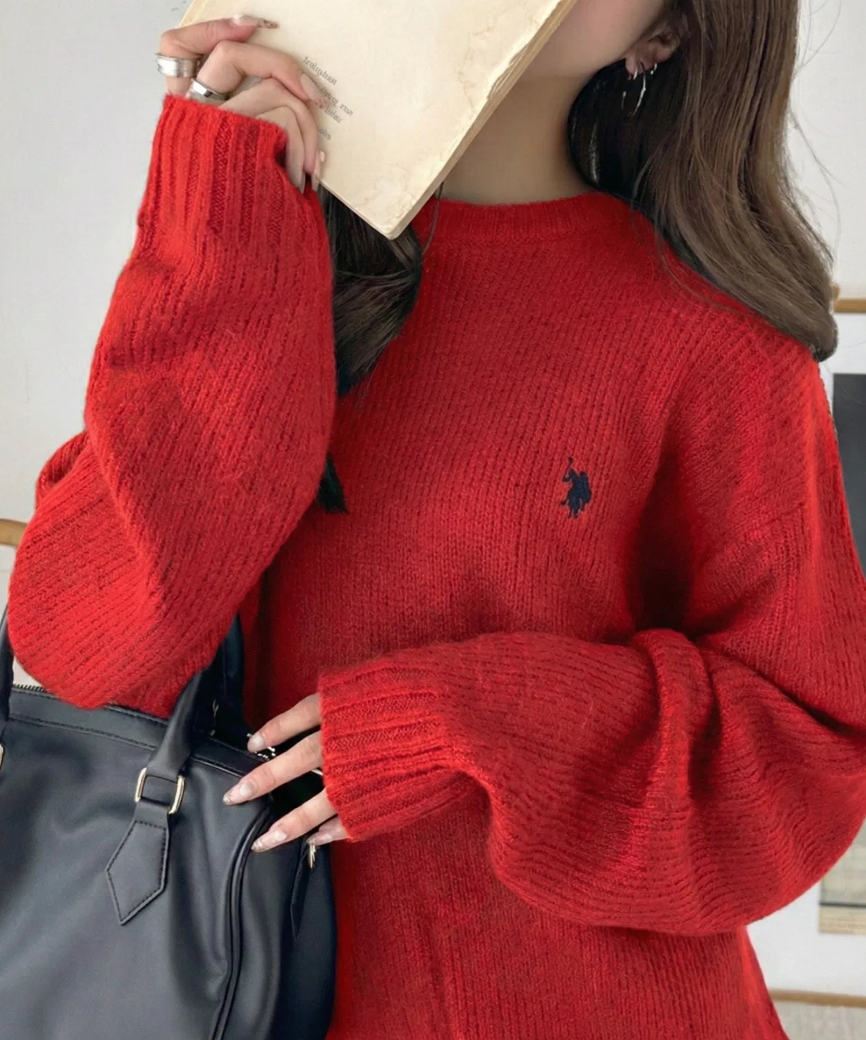 Свитер U.S. POLO ASSN. с круглым вырезом и логотипом, красный