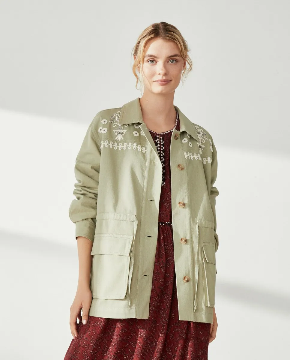 

Короткая парка с женской вышивкой Southern Cotton, цвет Verde Flúor