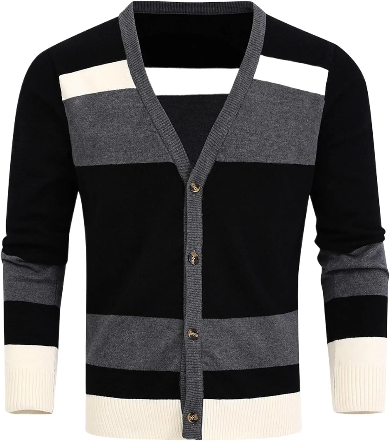 Свитер мужской Color Block с пуговицами V-образным вырезом