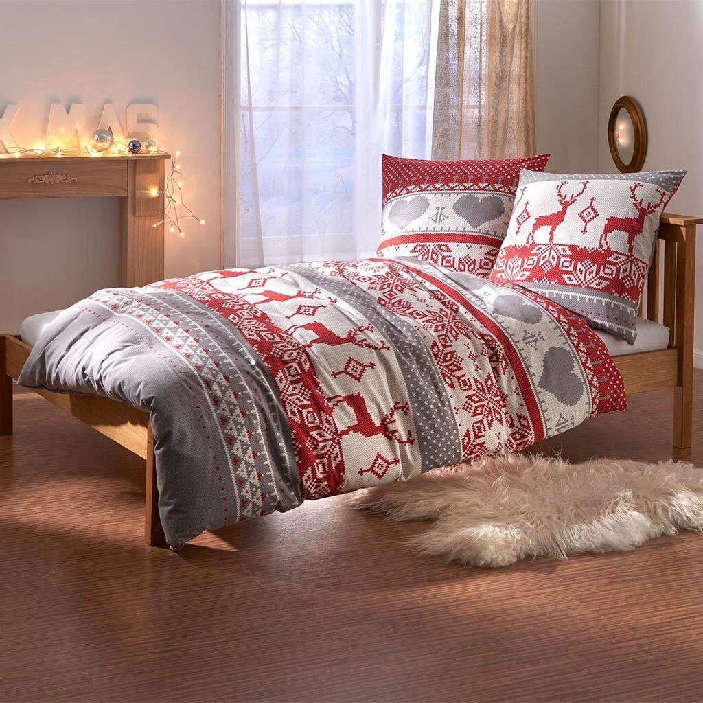 

Постельное белье Dream Sleep тонкое фланелевое олень 135х200 см + 80х80 см Traumschlaf, красный