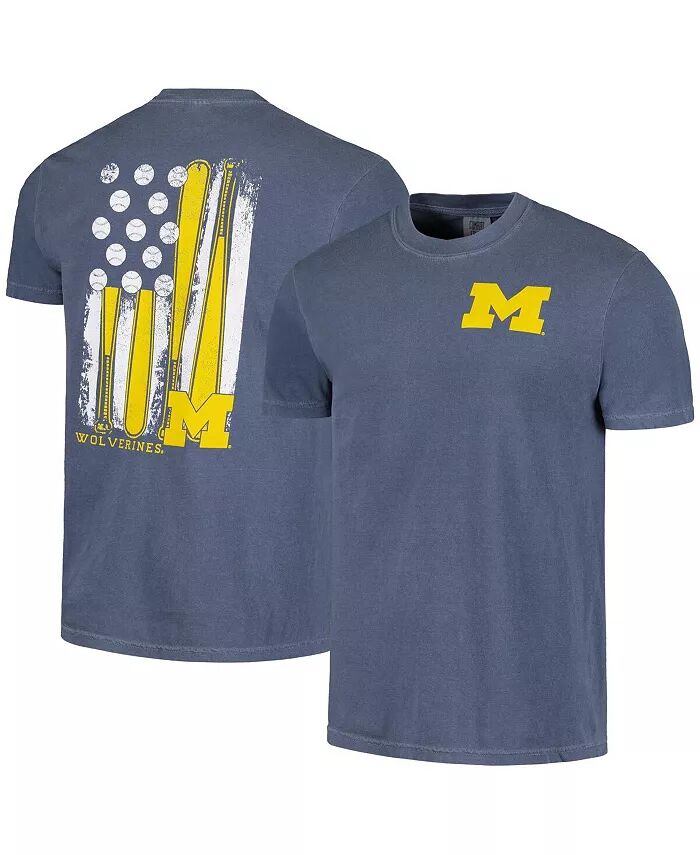 

Мужская темно-синяя футболка с бейсбольным флагом Michigan Wolverines Comfort Colors Image One, синий