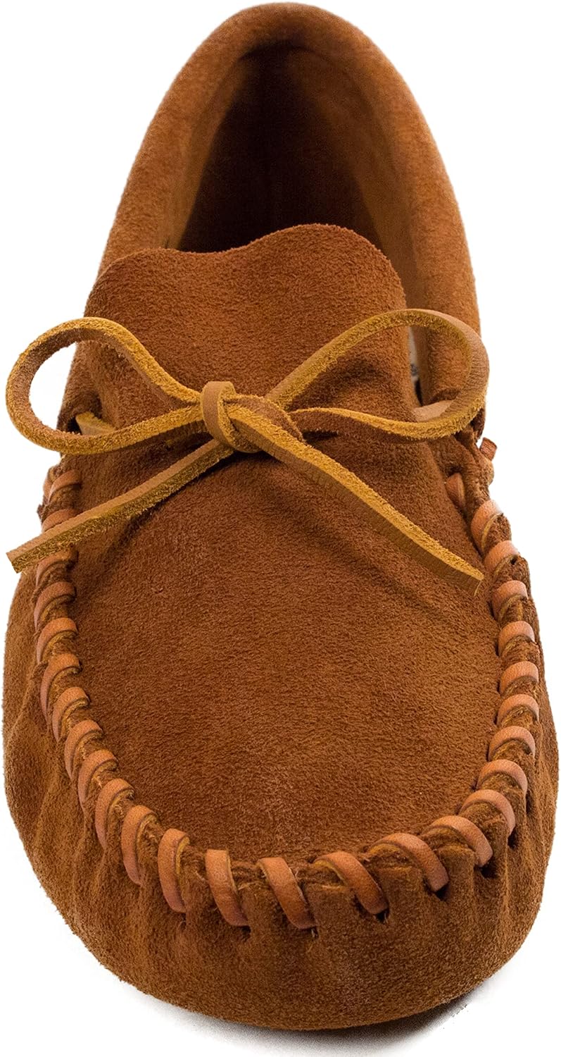 Мокасины Minnetonka для мужчин из мягкой кожи с кожаной подошвой и шнуровкой, коричневый — фото 2