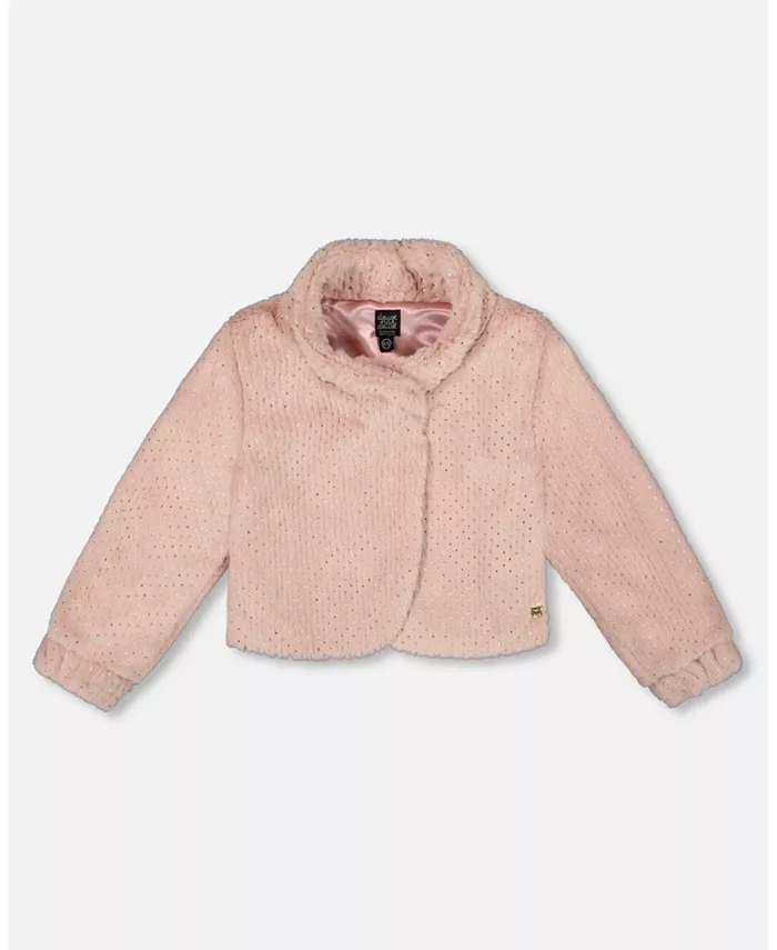 

Детская короткая куртка из искусственного меха розового цвета Deux Par Deux