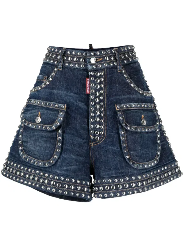 Джинсовые шорты, украшенные заклепками Dsquared2, синий
