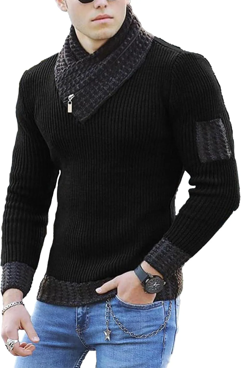 

Мужской вязаный свитер с воротником-шалью Slim Fit SOMTHRON