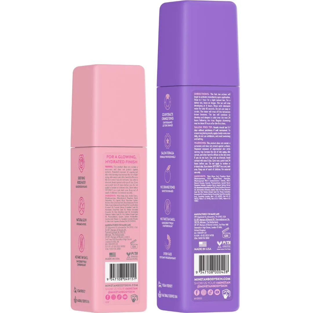 Набор для автозагара MineTan Best Sellers Express 1 Hour с муссом Dark Violet, спреем для лица, аппликатором и перчаткой для пилинга 49,7 мл (4 шт.) Minetan Body.Skin, Medium Dark — фото 2