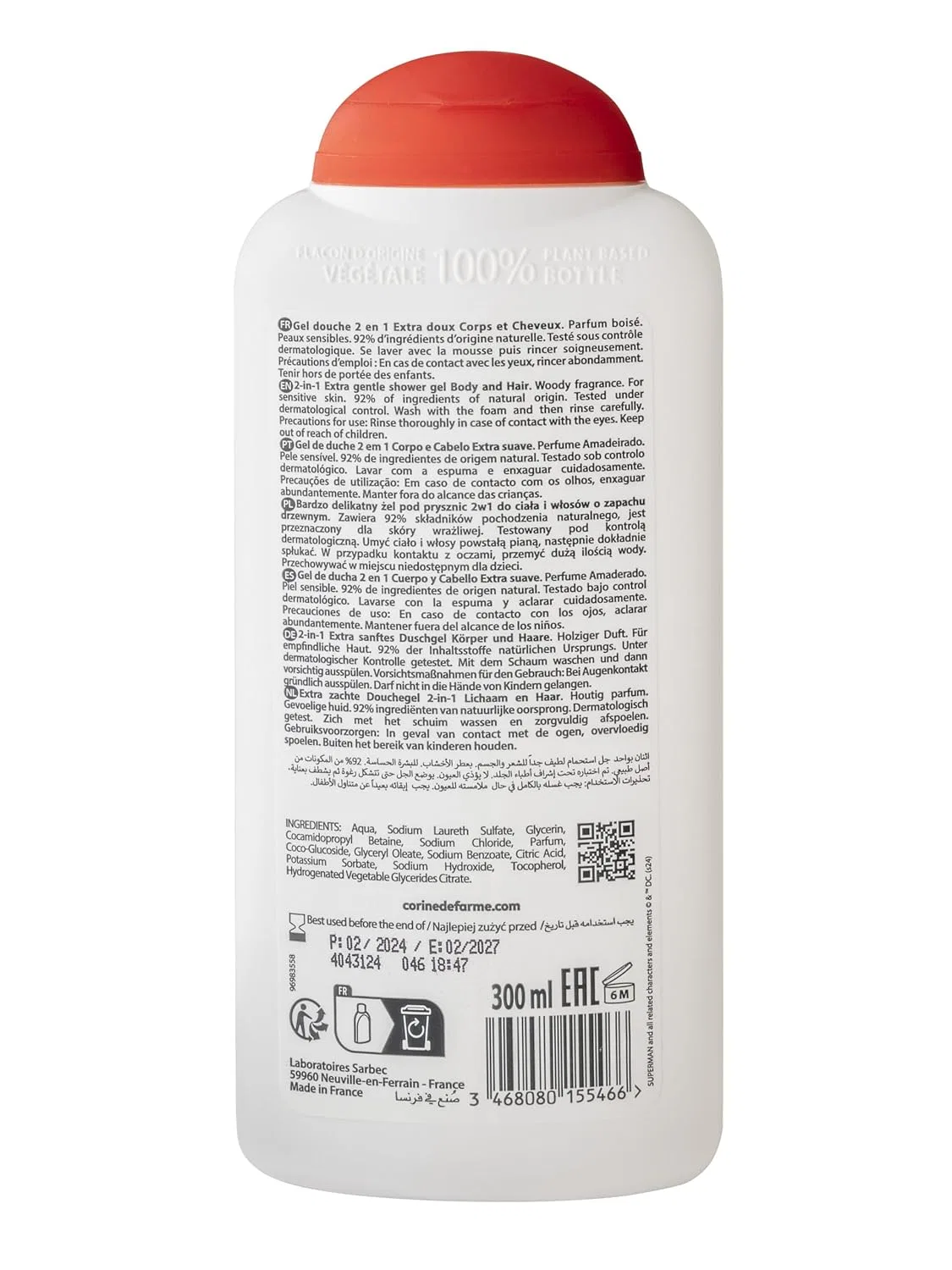 Детский гель для душа Corine de Farme Superman Super Soft 2-в-1 для тела и волос, 300 мл Corine De Farme