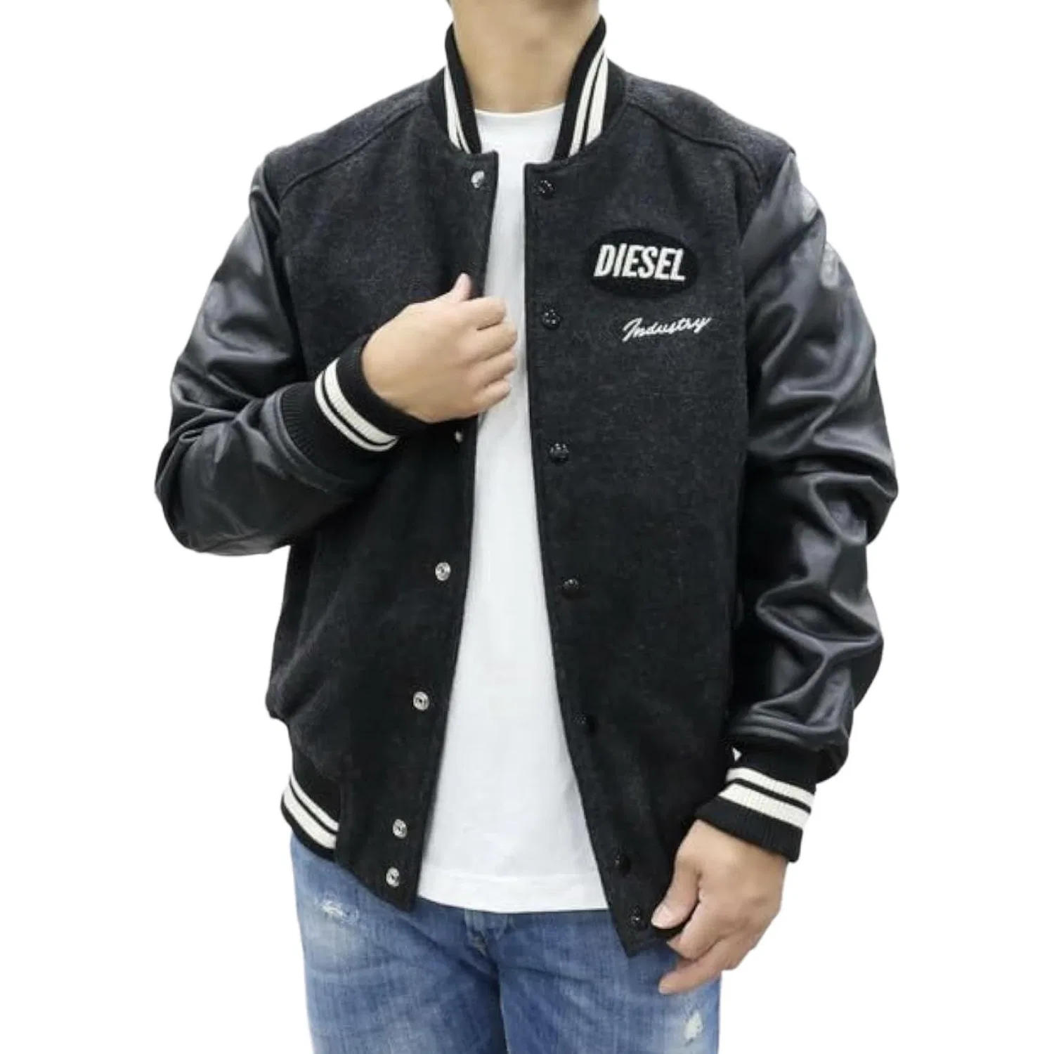 Куртка кожаная мужская black с бейсбольным воротником DIESEL — фото 4