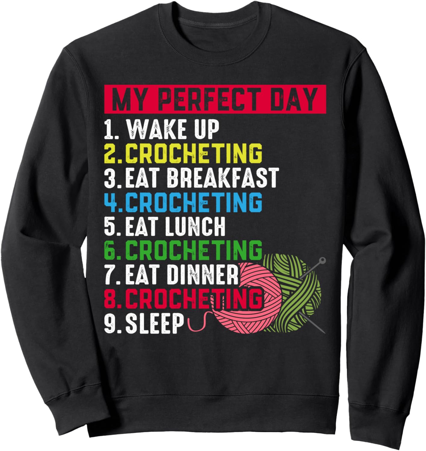 

Вязание крючком - Мой идеальный день - Толстовка с планом дня, связанным крючком Funny Crochet Lover Crocheting Crocheter, черный