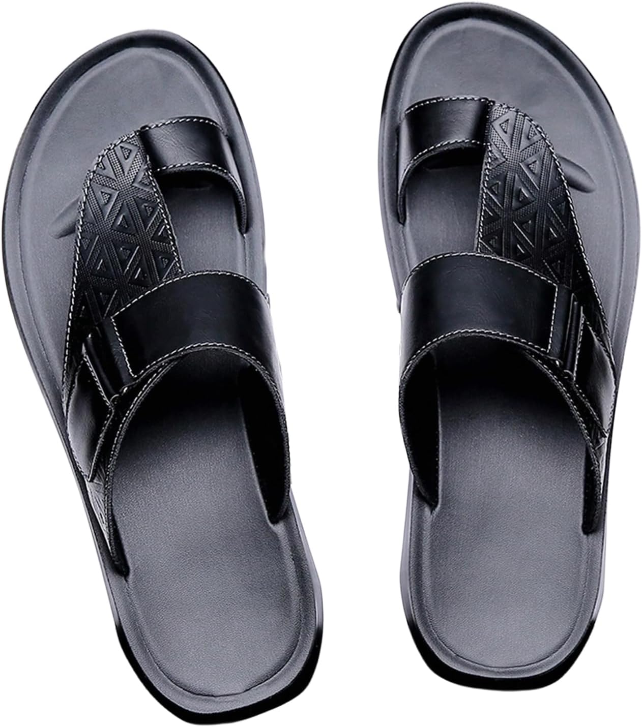 

Мужские кожаные сандалии GORGLITTER, шлепанцы с открытым носком для пляжа и улицы, легкие тапочки, черный