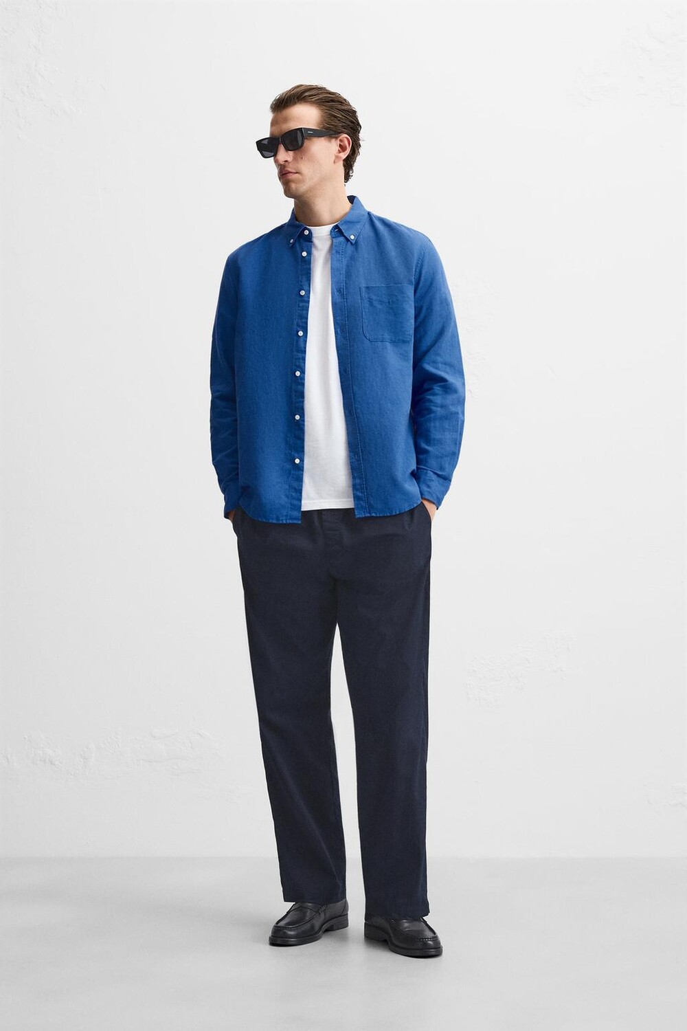 

Хлопок - льняная рубашка ZARA, голубой