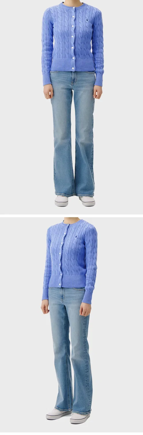 Женский приталенный кардиган с круглым вырезом и узором "косы", синий, от Polo Ralph Lauren — фото 4