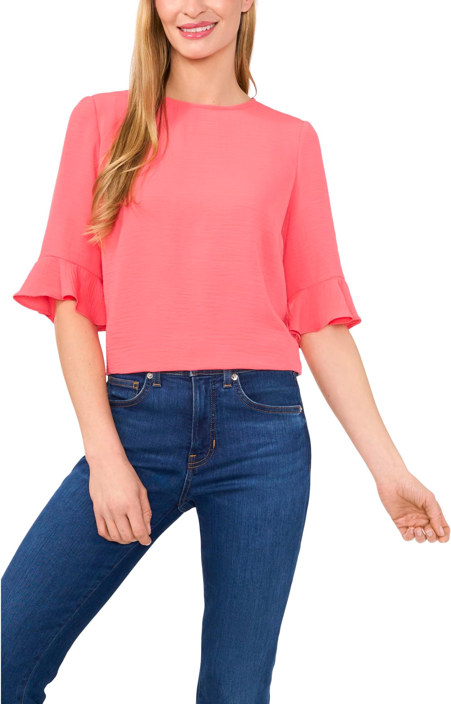 

Блуза CeCe Ruffle Cuff Crew Neck Blouse, цвет Calypso Coral
