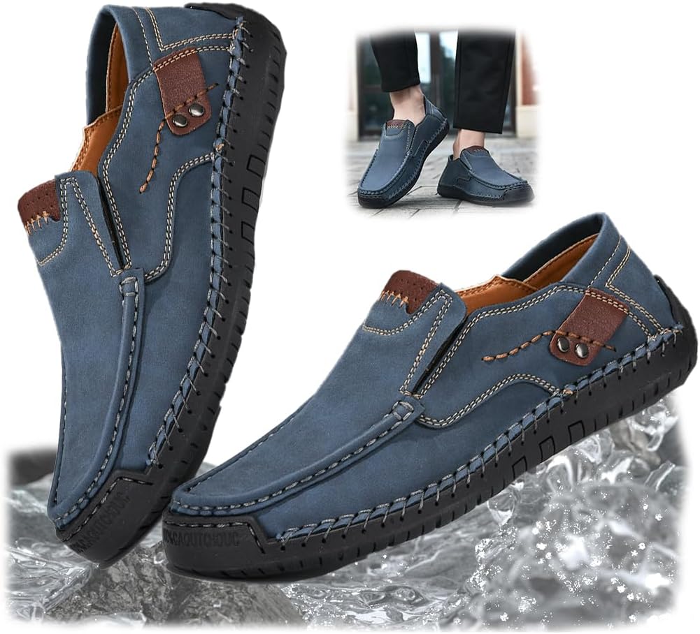 

Мужская водонепроницаемая ортопедическая обувь, модная винтажная легкая обувь без шнурков, плоские лоферы, обувь для путешествий и отдыха на природе Generic, синий