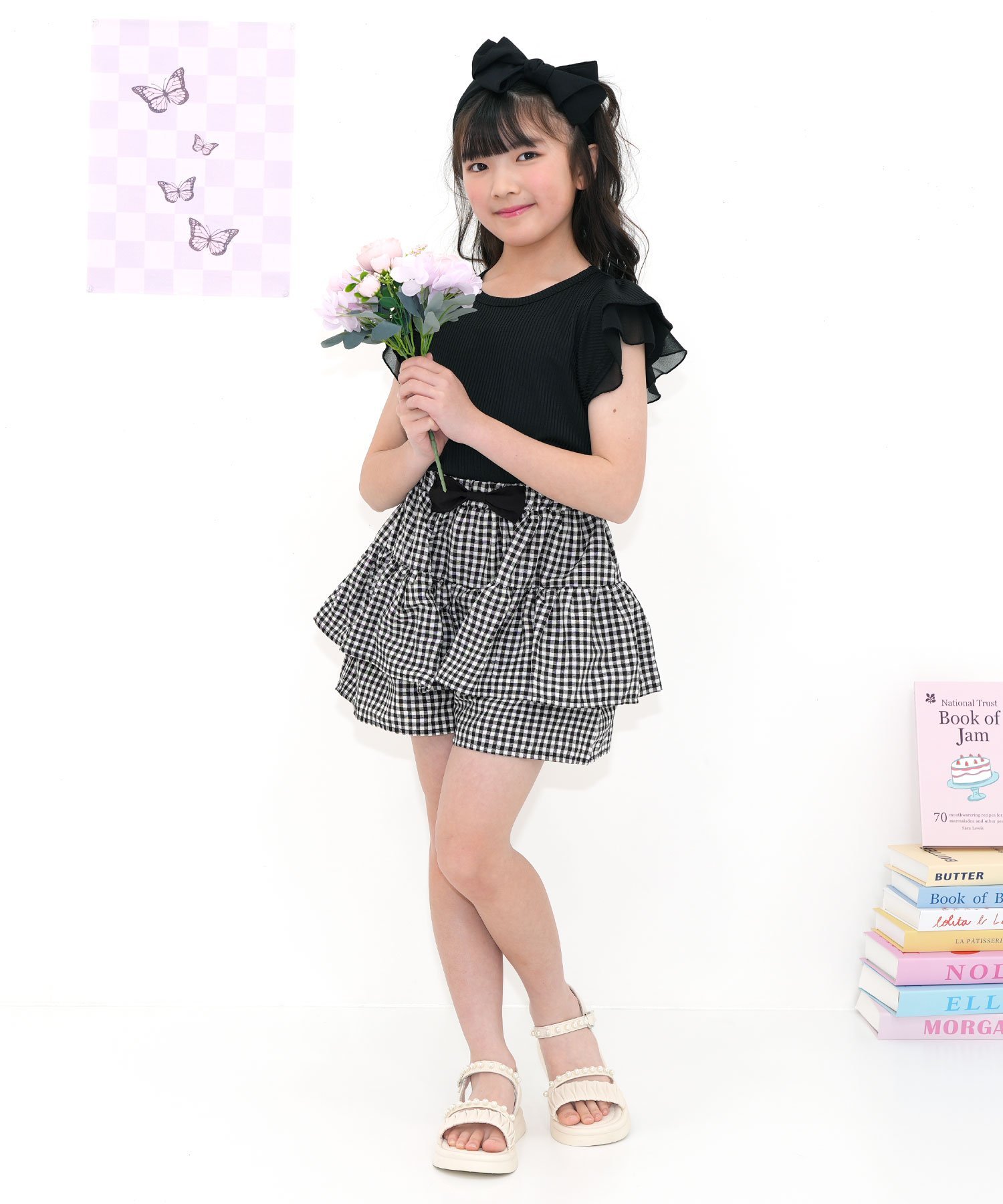 Шорты с лентами и оборками, детская одежда для девочек, Пчела Bee, Black Gingham — фото 3