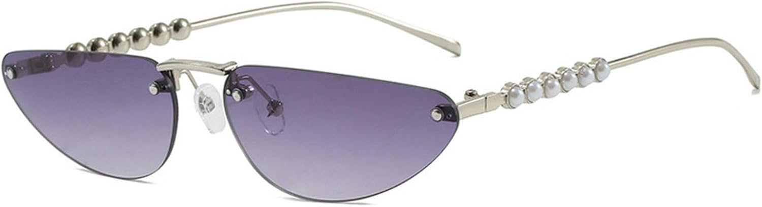 

Женские солнцезащитные очки без оправы с жемчужным блеском, ретро-очки в форме треугольника «кошачий глаз», модные металлические солнцезащитные очки для активного отдыха mincl, Gray