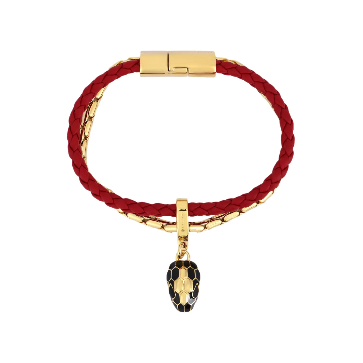Bvlgari Браслет из телячьей кожи, латуни, металла, эмали, коровьей кожи, женские, красные — фото 2