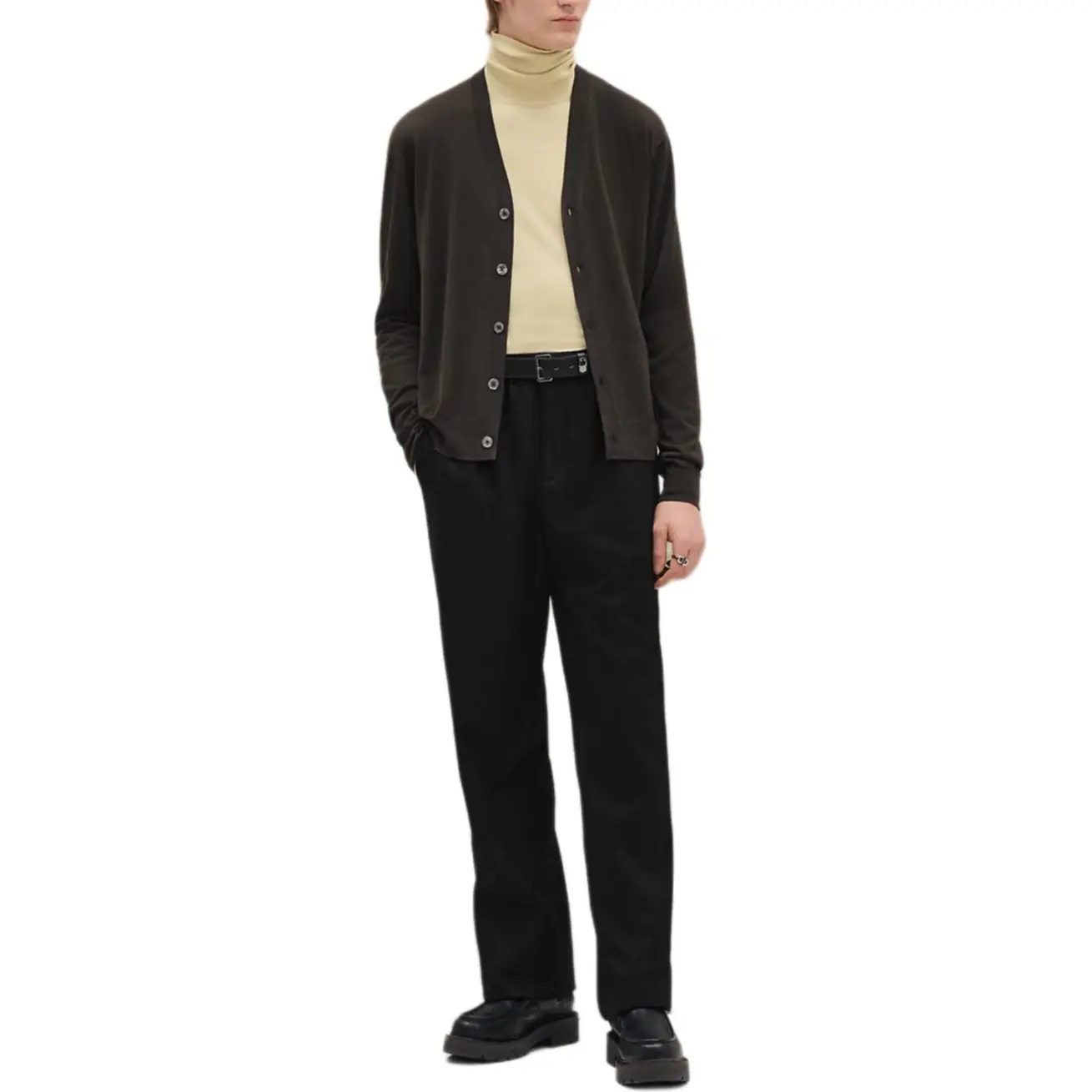 

Мужской свитер, кофейный цвет, V-образный вырез, умеренный кардиган Hermes, коричневый