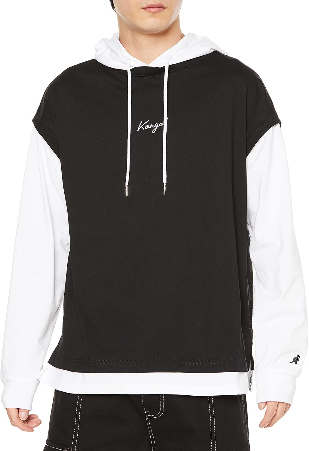 

Толстовка с капюшоном Kangol, однотонная, с длинным рукавом, пуловер, худи, многослойный рукав, унисекс, черный