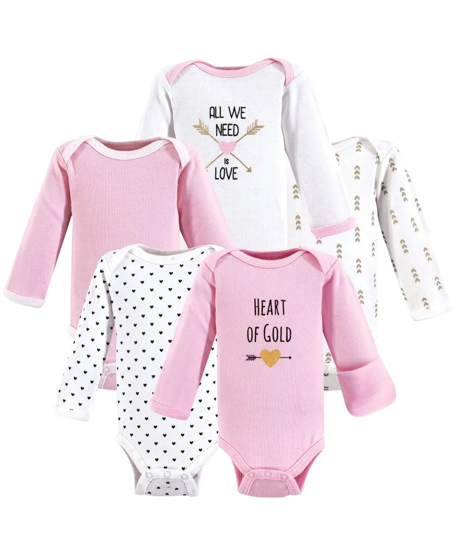 Хлопковые боди с длинными рукавами, комплект из 5 штук с рисунком слона Hudson Baby, Heart