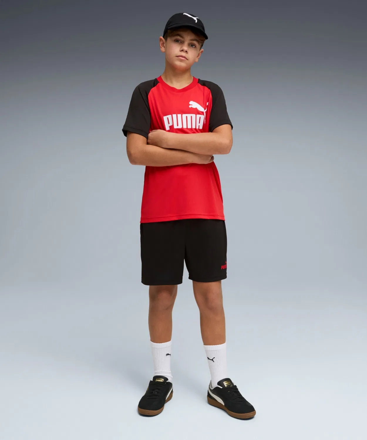 Детский спортивный комплект PUMA ESS NO.1 лого поли T-shirt и шорты, 120-160 см, красный