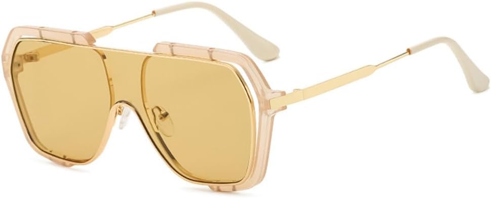 

Солнцезащитные очки MUTYNE Oversized One Piece для женщин и мужчин, модные винтажные очки, квадратные солнцезащитные очки из металла с защитой от УФ-излучения UV400, Gold-brown