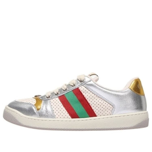 Кроссовки screener metallic calfskin web 'silver gold' Gucci, серебряный