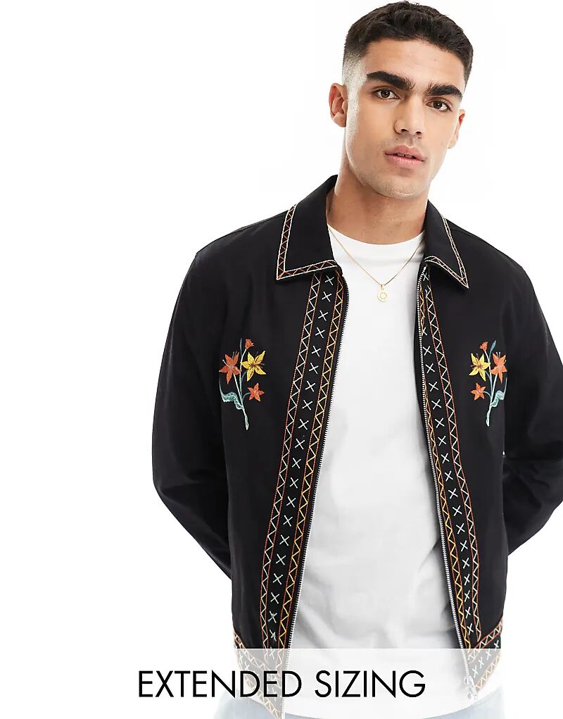 

Укороченная куртка харрингтон с вышивкой черного цвета ASOS DESIGN