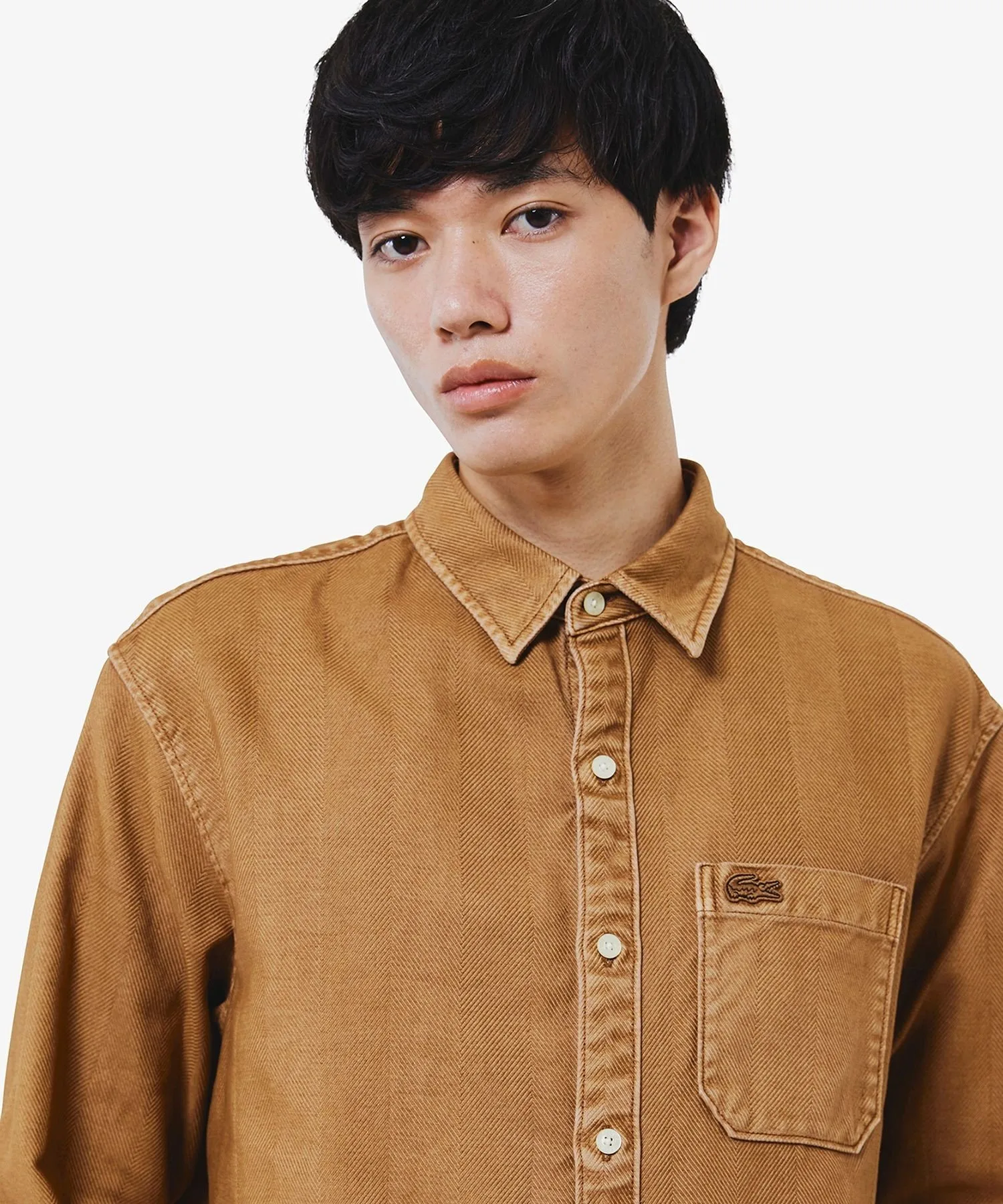 Рубашка из выстиранной фланели в елочку LACOSTE, Camel — фото 3