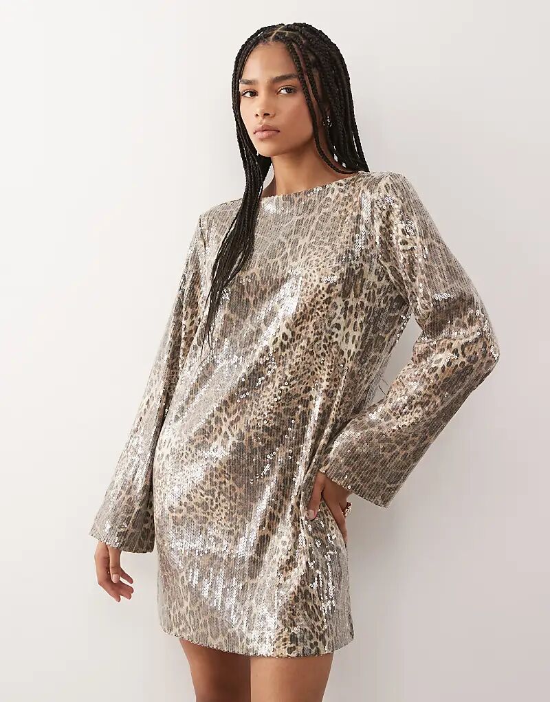 

Мини-платье Noisy May с открытой спиной и пайетками, леопардовый принт