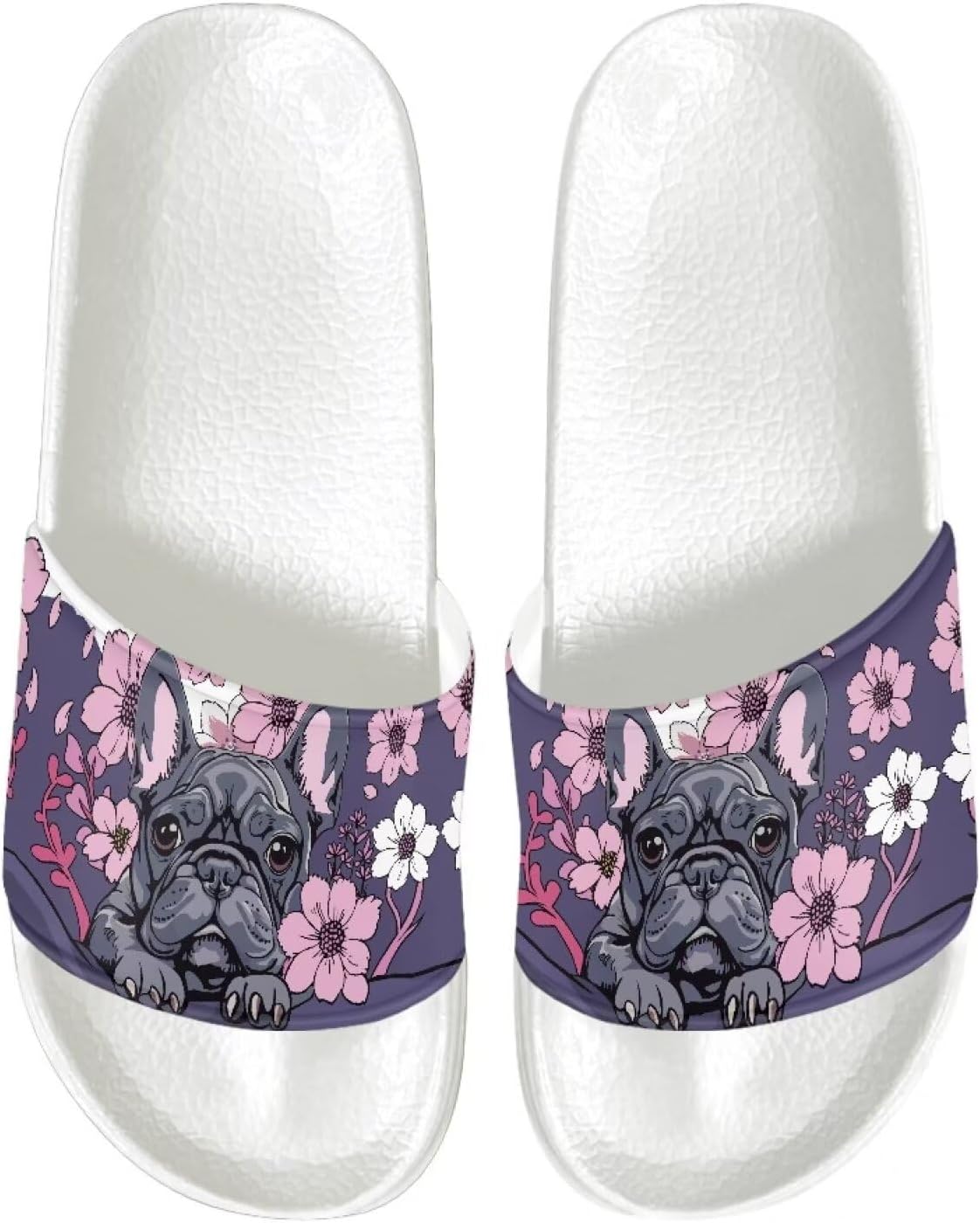 

Женские повседневные сандалии слайд, удобная мягкая подошва, противоскользящие, открытый носок, плоские сандалии из ЭВА Judentidos, French Bulldog Floral