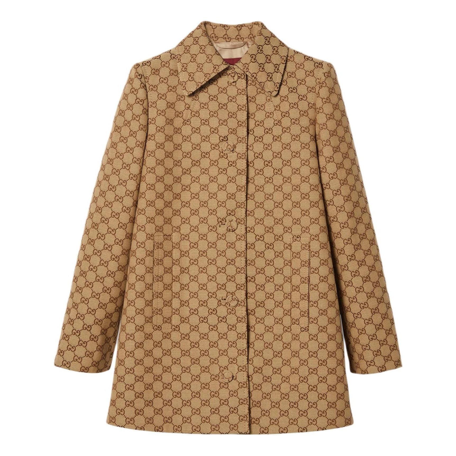 (WMNS) Пальто Gucci GG из канваса, цвет «Бежевый коричневый»